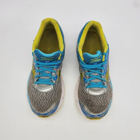 Mizuno Shoes Women's 9 Wave Inspire 13 Gray Aqua Yellow Running Training - Picture 11 of 14